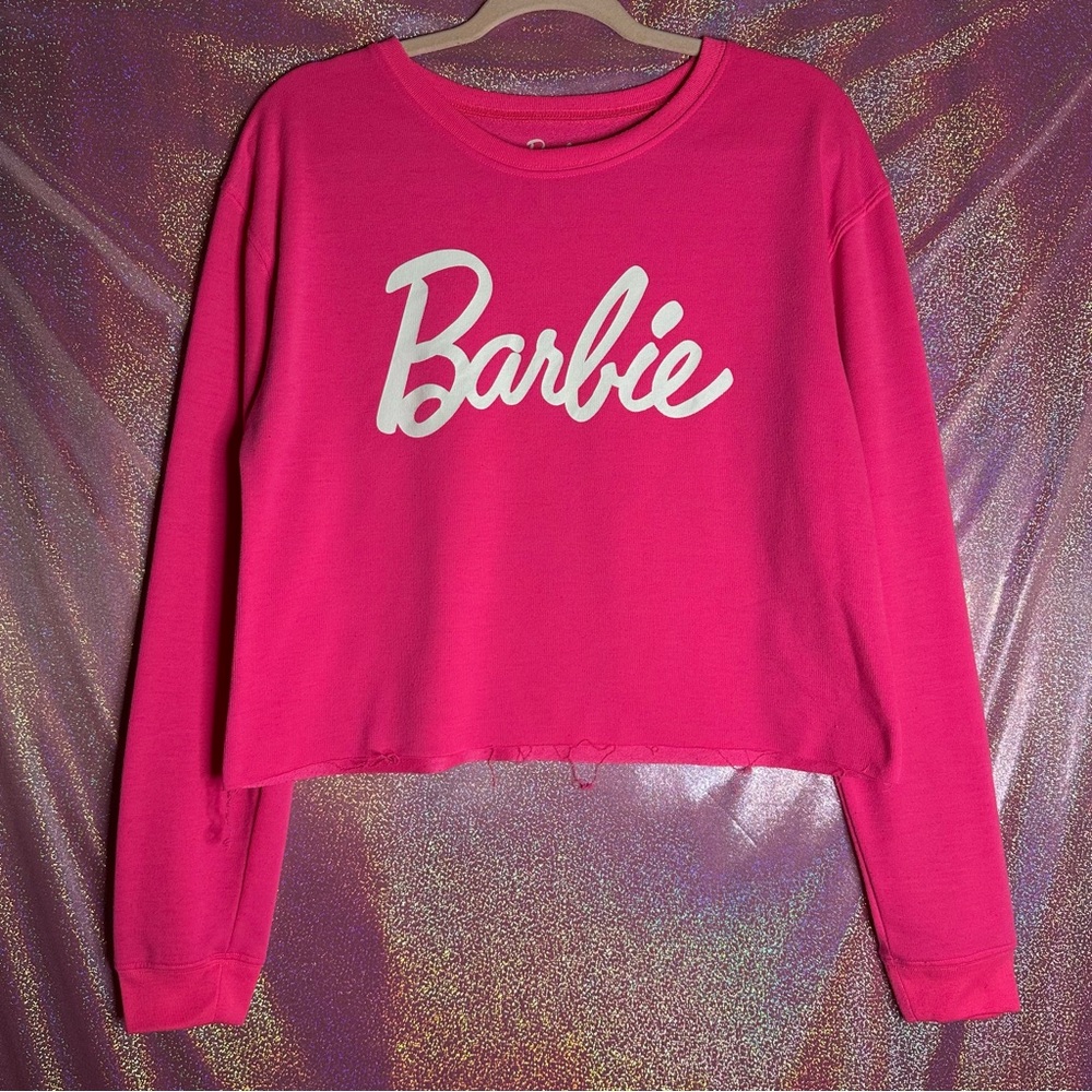 Official Licensed Mattel Barbie Hot Pink Pullover Raw Hem Crop Sweater